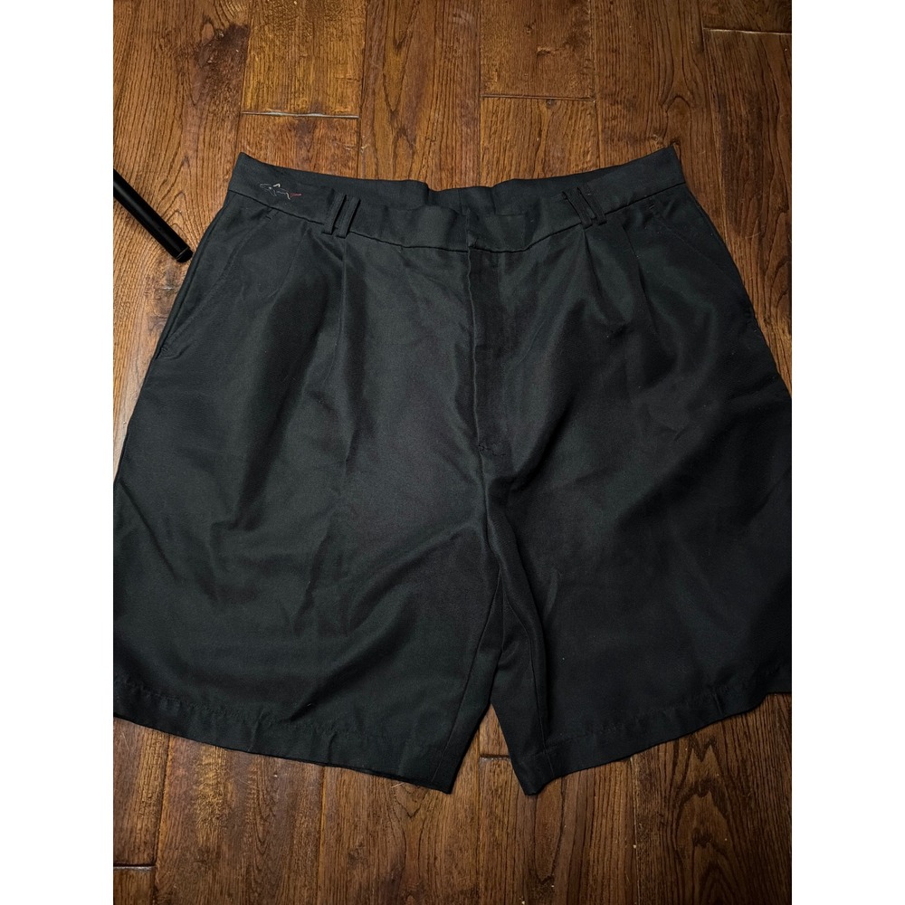 Greg Norman Mens Black Microfiber Pleated Golf Shorts‎ Shark Logo Size 38